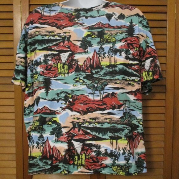 Zara top soft, stretchy, shorter length pullover tee, nature scene size L - Picture 6 of 6